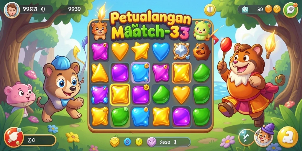 Screenshot gameplay <strong>9939</strong> menampilkan aksi seru permainan Match-3.