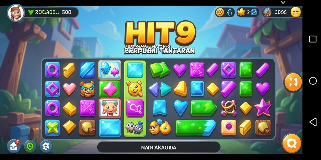 Screenshot gameplay HIT9 yang menampilkan aksi Match-3 yang seru.