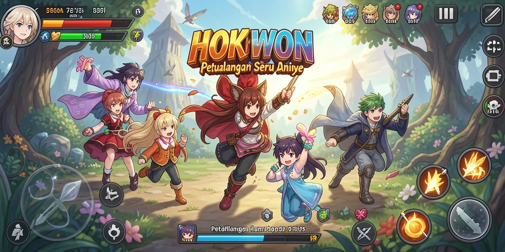 Tampilan layar permainan HOKIWON yang menarik dan penuh warna.