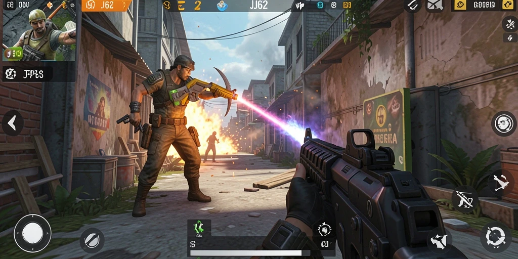 Gameplay seru dan mendebarkan dalam JJ62 saat bertempur.