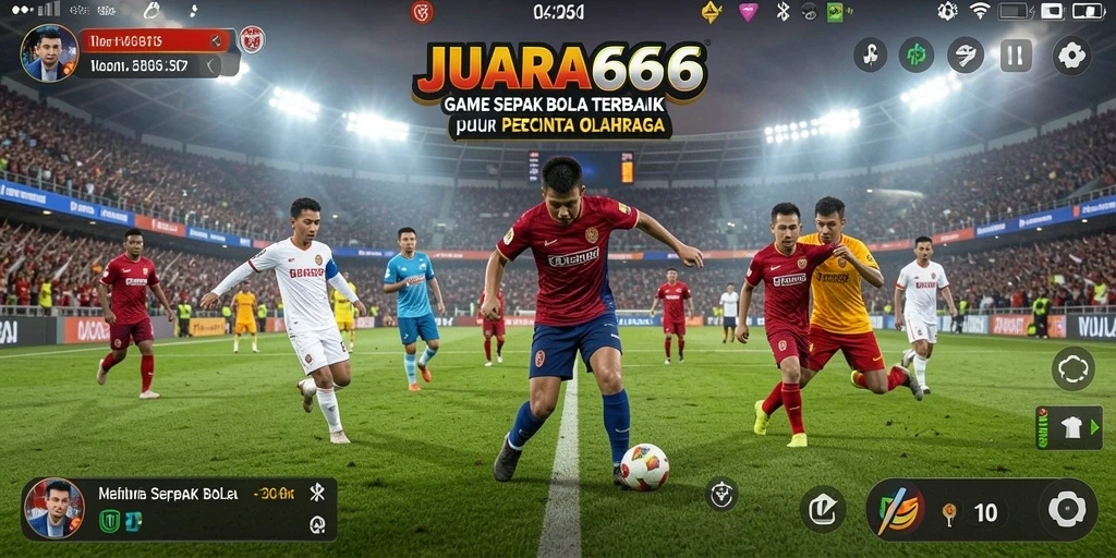 Tampilan gameplay JUARA666 dengan aksi seru di lapangan sepak bola.