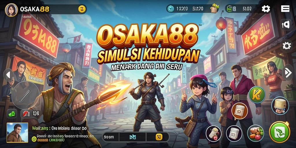 Tangkapan layar utama OSAKA88 yang menunjukkan gameplay yang menarik dan interaksi karakter.