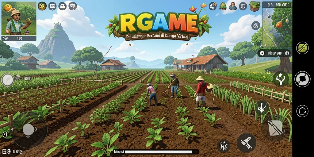 Tampilan gameplay RPGAME dengan aktivitas bertani yang menantang.