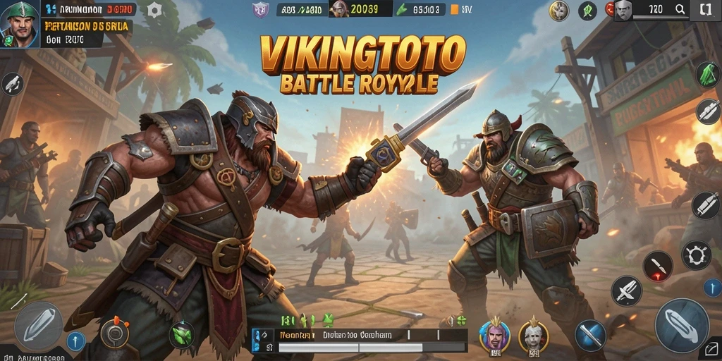 Screenshot gameplay VIKINGTOTO menampilkan pertarungan epik di arena Battle Royale.